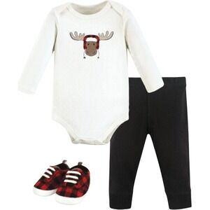 Hudson Baby 3 Piece Outfit Set 0-3 Months Moose‎ Onesie Pants Shoes